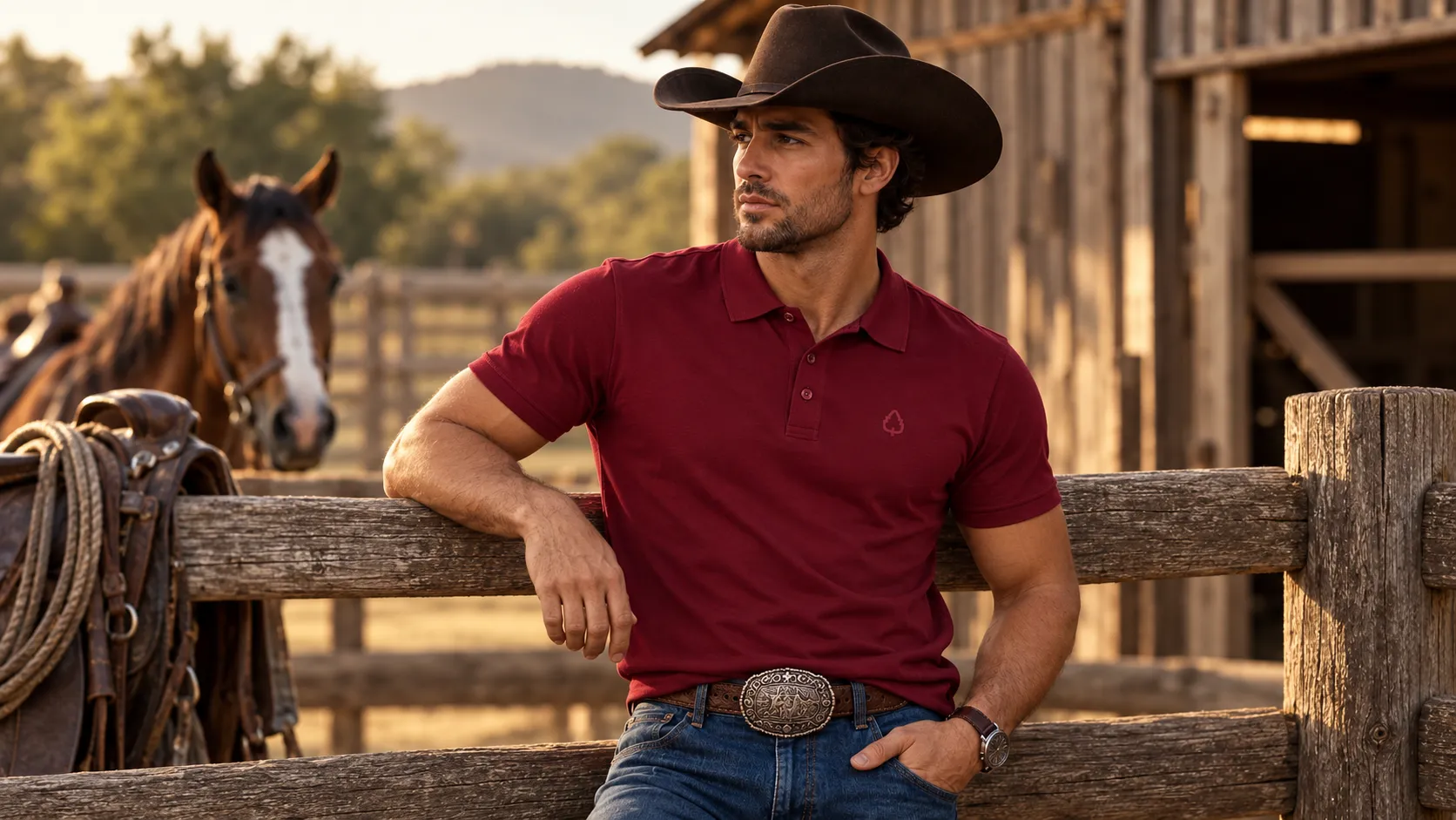 Camisas polo masculinas estilo western